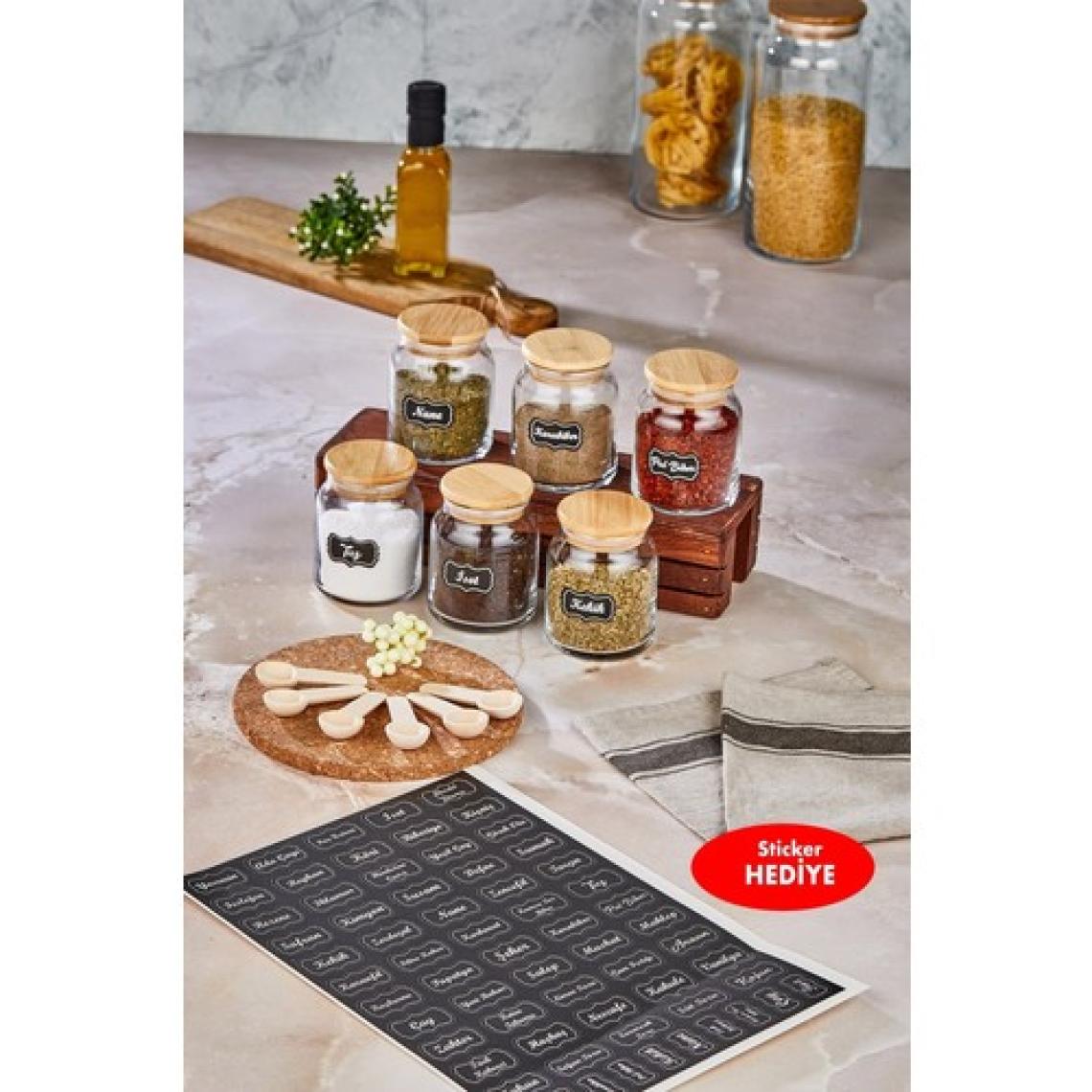 Fbz Home 6'lı Kaşıklı Lüx Baharat Takımı Cam Kavanoz Saklama KABI(300 ml Baharat Kavanoz Seti)