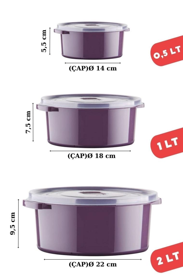 Nandy Home Mikrodalga ve Difrizde Kullanılabilen Saklama Kabı Seti Yuvarlak 6'lı Mürdüm