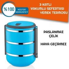 Rennway Sefer Tası Yemek Termosu Saklama Kabı Termosu 3lü - Mavi