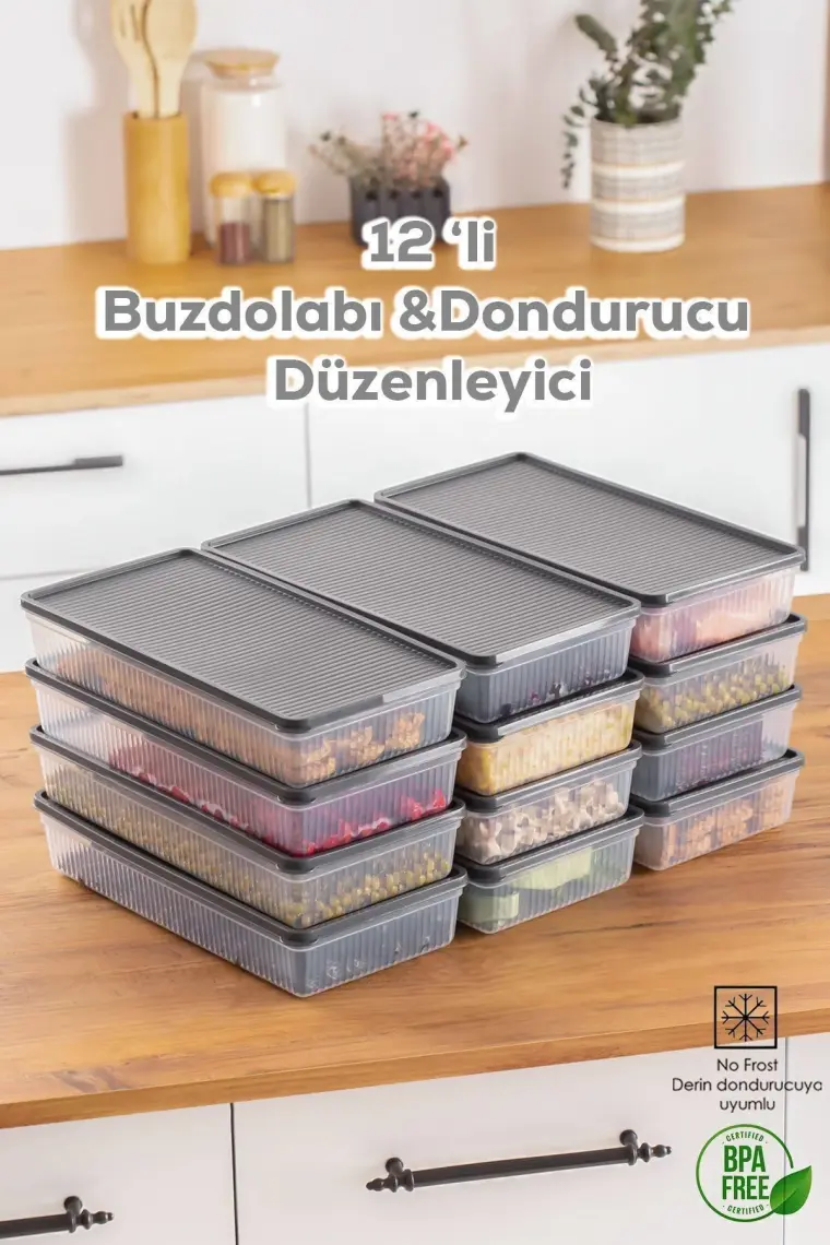 Porsima 1128  12 Li Dikdörtgen No-Frost Etiketli Derin Dondurucu Çok Amaçlı Yiyecek Saklama Kabı Seti