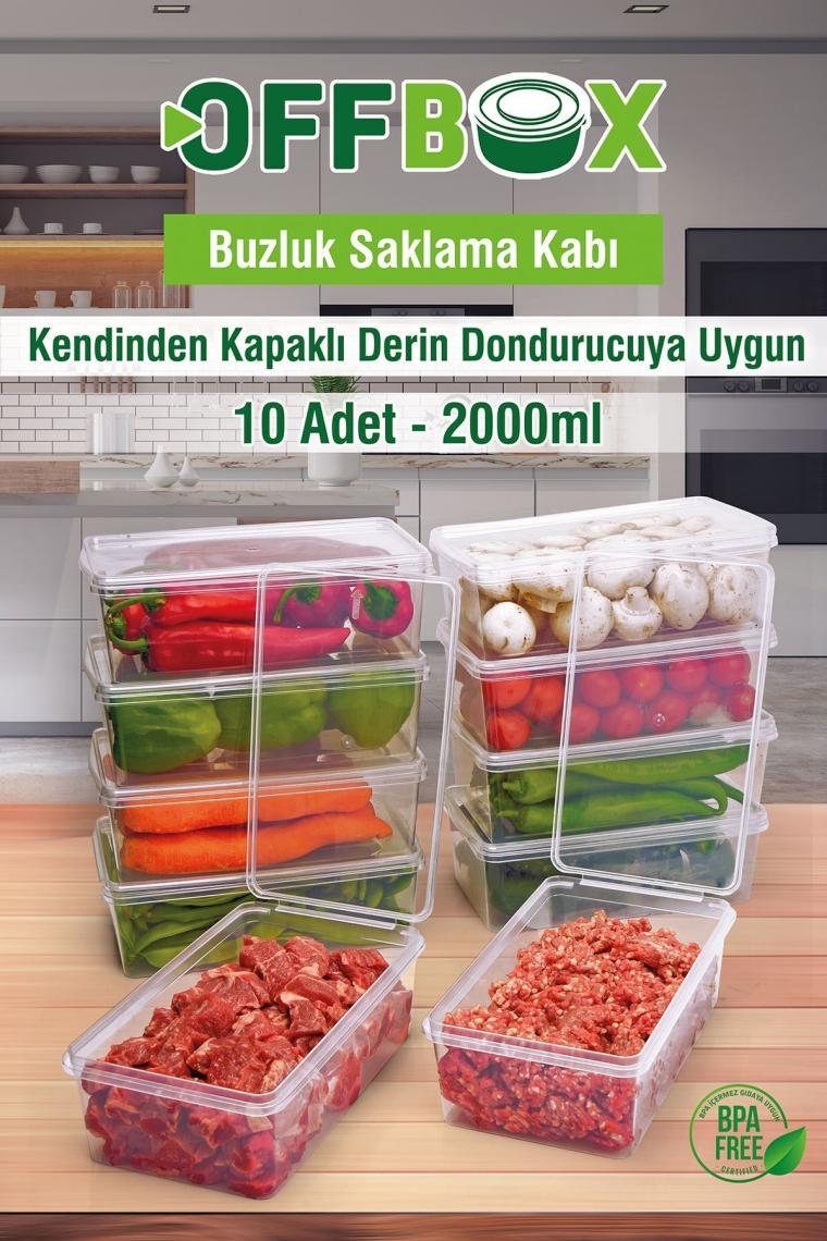 10 Adet 2 Lt. Kendinden Kapaklı Derin Dondurucuya Uygun Saklama Kabı Düzenleyici
