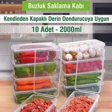 10 Adet 2 Lt. Kendinden Kapaklı Derin Dondurucuya Uygun Saklama Kabı Düzenleyici