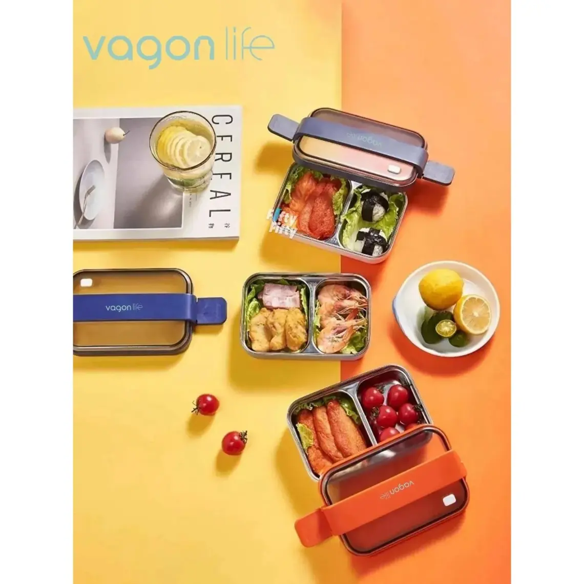 Vagonlife Çift Katmanlı Paslanmaz Çelik Yemek Kabı Beslenme Kabı Sefer Tası Turuncu - Beyaz BL20183