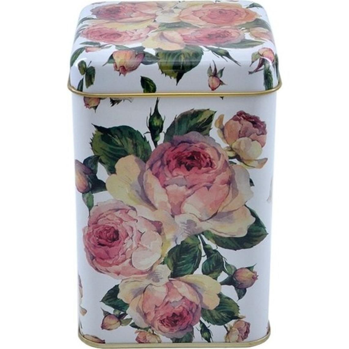 Evle EF022-V0 Llc Rose Desenli Kare Metal Saklama Kabı 11X11 cm