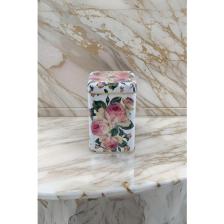 Evle EF022-V0 Llc Rose Desenli Kare Metal Saklama Kabı 11X11 cm