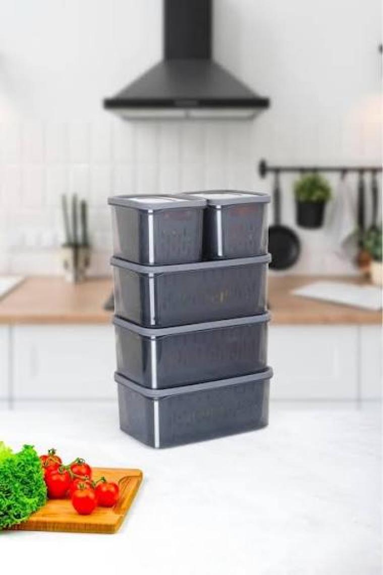 HOMENIVA 15 Parça Fresh Antrasit Süzgeçli Buzdolabı Saklama Seti