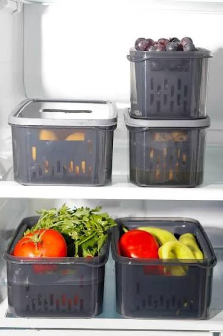 HOMENIVA 15 Parça Fresh Antrasit Süzgeçli Buzdolabı Saklama Seti