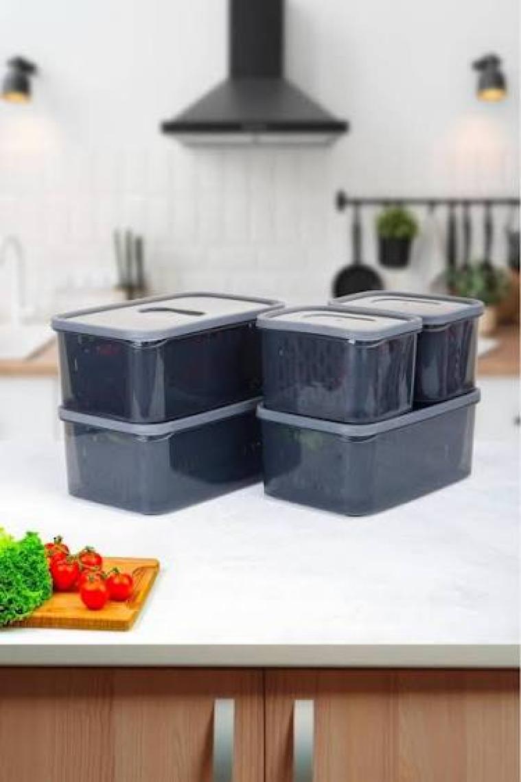 HOMENIVA 15 Parça Fresh Antrasit Süzgeçli Buzdolabı Saklama Seti