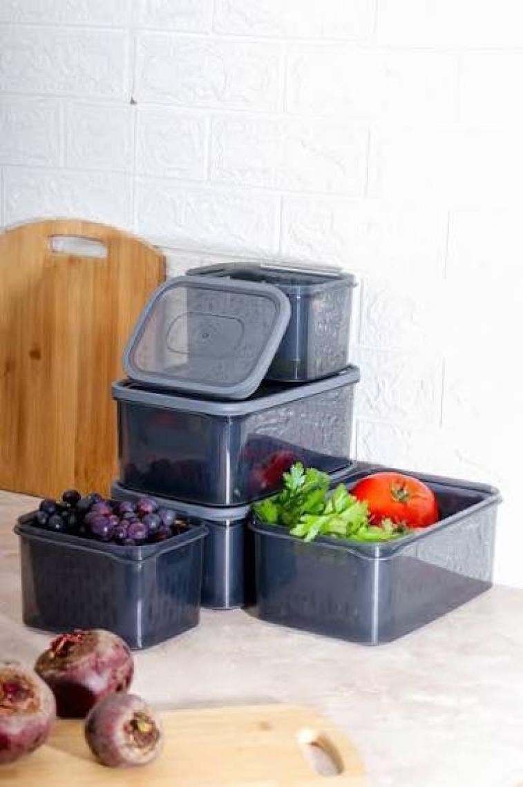 HOMENIVA 15 Parça Fresh Antrasit Süzgeçli Buzdolabı Saklama Seti