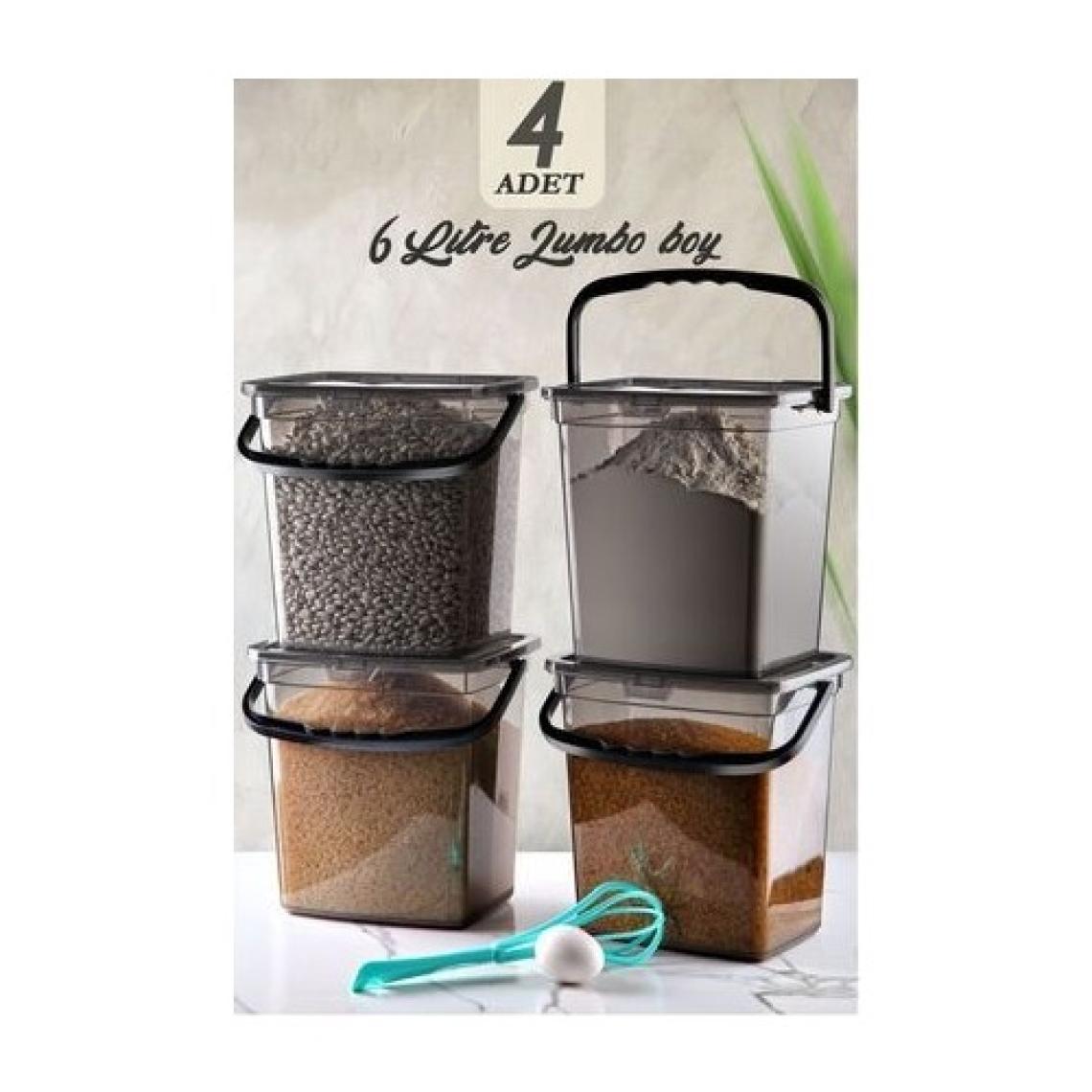 Kitchen Life Mega Boy 4'lü Kare Un Baklüyat Kabı ( 6 Litre ) - Kulplu Deterjanlık Saklama Kutusu Kabı 4 Adet