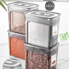 4'lü 5,5 Litre Jumbo Boy Lena Un Kabı - Kapaklı Erzak Bakliyat Saklama Kabı - Malzeme Saklama Kutusu