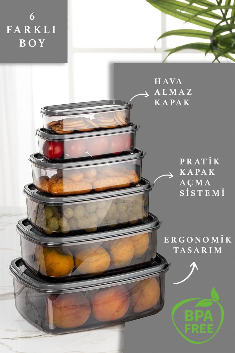 6 Lı Dikdörtgen Sweet Şeffaf Saklama Kabı Seti - Platin Serisi