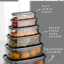 6 Lı Dikdörtgen Sweet Şeffaf Saklama Kabı Seti - Platin Serisi