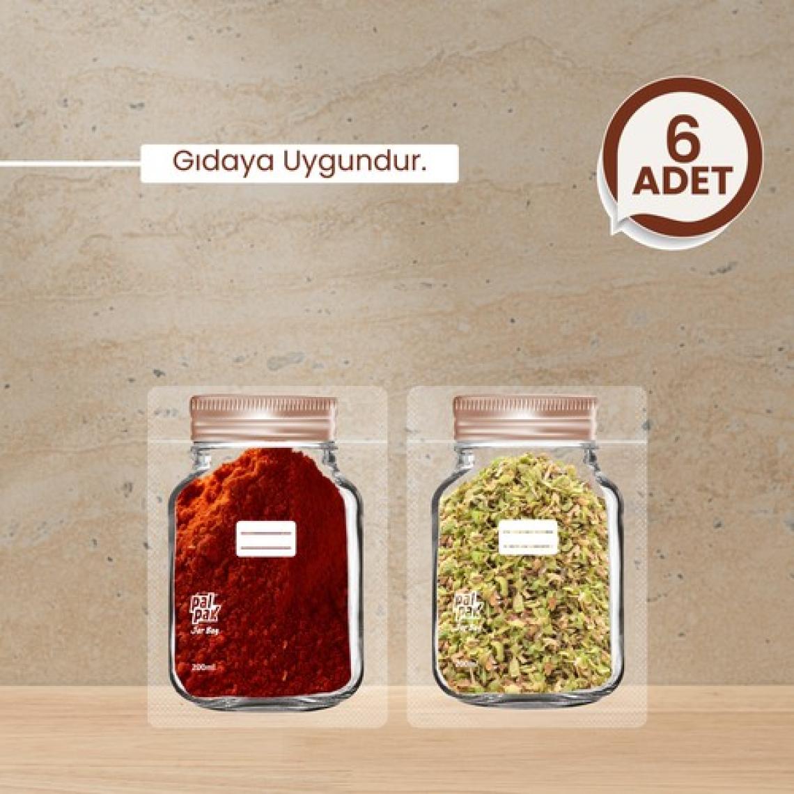 Palpak Bakır Metal Kapaklı Kavanoz Görünümlü Saklama Poşeti 6 ADET-200 ml
