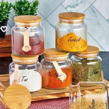 Fbz Home 6 Adet Kapaklı Etiketli 500 ml Cam Baharatlık Saklama Kabı ve 6 Adet Baharat Kaşığı
