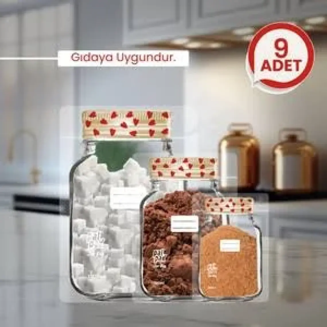 Palpak Kalp Desenli Metal Kapaklı Kavanoz Görünümlü Saklama Poşeti