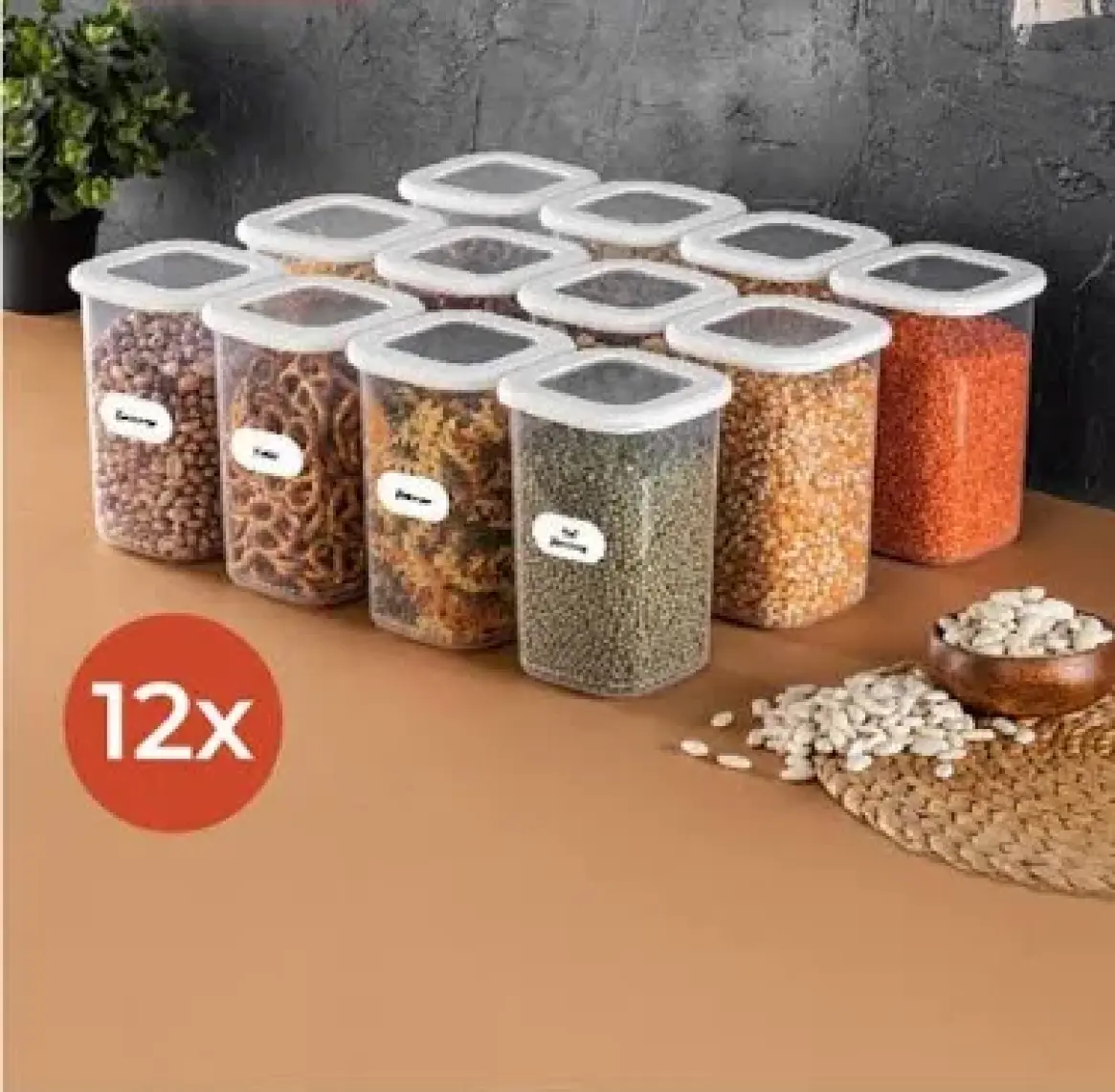 Etiketli Foly Kare Erzak Saklama Kabı Seti 12li 1,2 Orta Boy Beyaz
