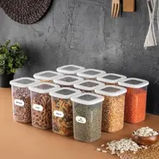 Etiketli Foly Kare Erzak Saklama Kabı Seti 12li 1,2 Orta Boy Beyaz