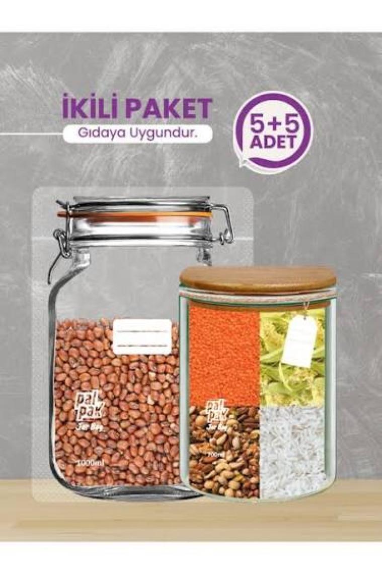 Palpak 2 Boy Kavanoz Görünümlü Saklama Poşeti 5 x 700 ml / 5 x 1000 ml