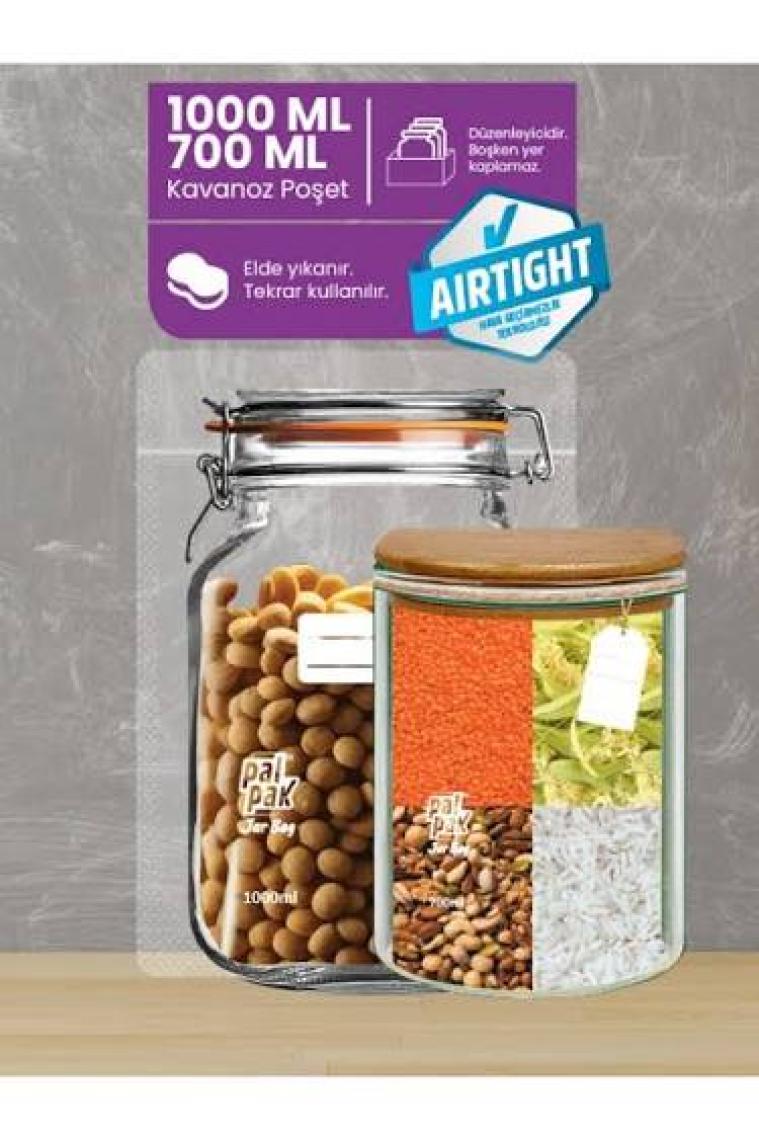 Palpak 2 Boy Kavanoz Görünümlü Saklama Poşeti 5 x 700 ml / 5 x 1000 ml