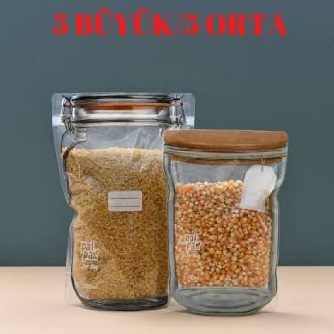 Palpak 2 Boy Kavanoz Görünümlü Saklama Poşeti 5 x 700 ml / 5 x 1000 ml