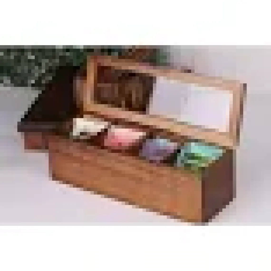 Atbyhome Atby Akasya Ahşap Kapaklı 4 Bölmeli Çay Kutusu 26,5X9X9 cm Şeffaf Kapaklı Çay ve Kahve Düzenleyici Kutu