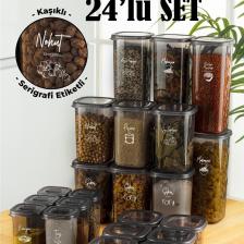 24lü Beyaz Serigrafi Etiketli Kaşıklı Peggy Kare Erzak Baharat Full Set 6x(1,75 1,2, 0,55, 0,45) Ant
