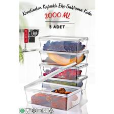 Nandy Home 5 Adet Kendinden Kapaklı Derin Dondurucuya Uygun Saklama Kabı 2 Lt