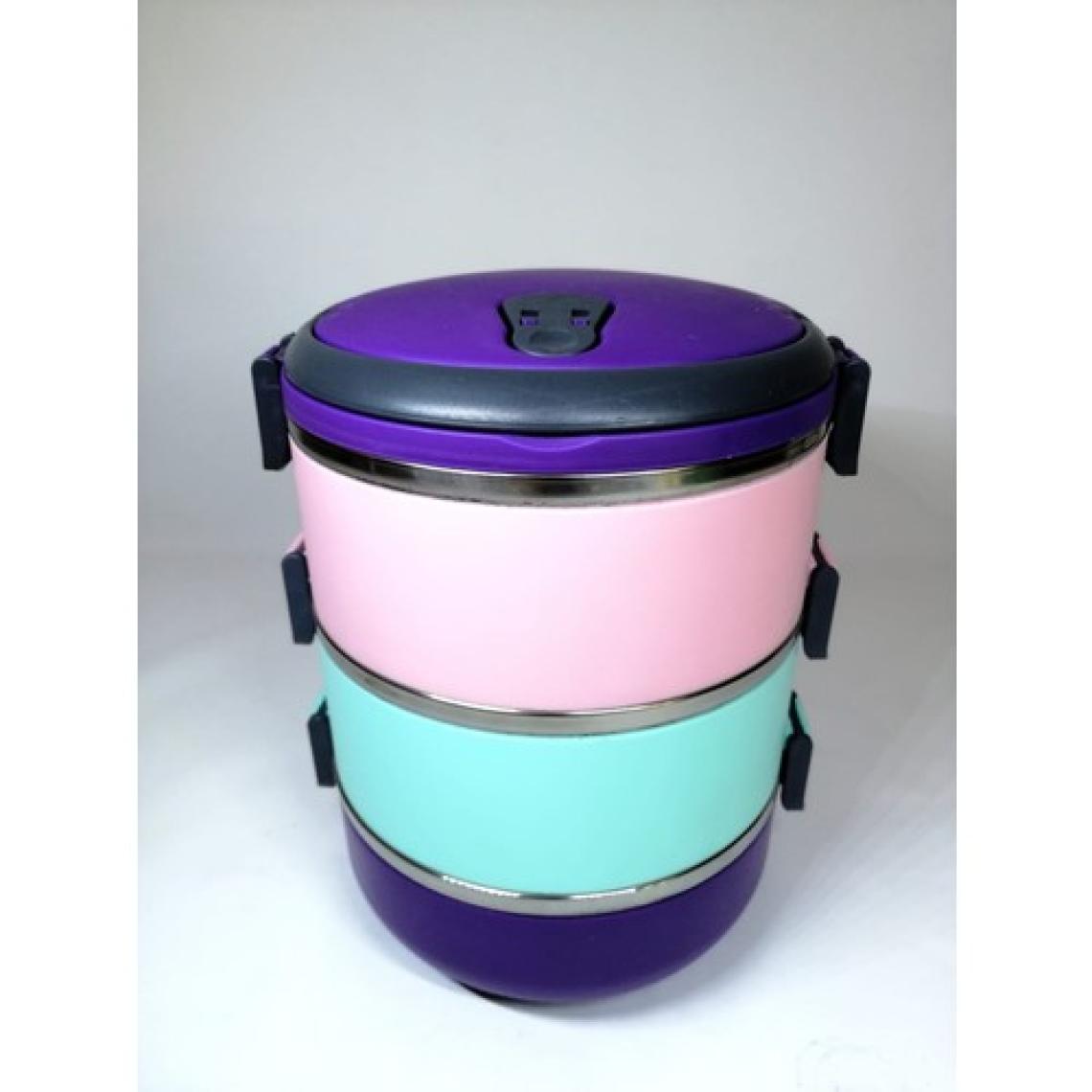 Mobgift Freshbox 3 Katlı 3 Renkli Sefer Tası Yemek Termosu (Mor Pudra Pembe Turkuaz)