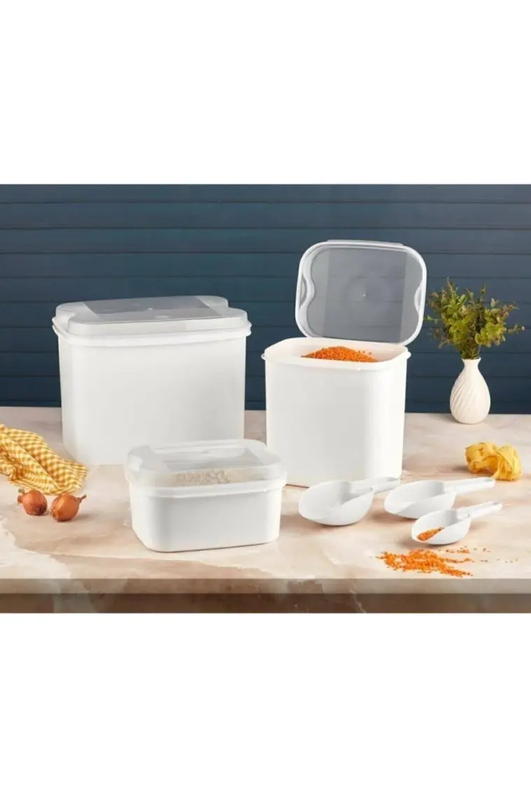 Vip Ahmet Masal Un ve Bakliyat Kabı 10 x 4,5 x 1,6 lt. Beyaz Saklama Kabı ve Kürek