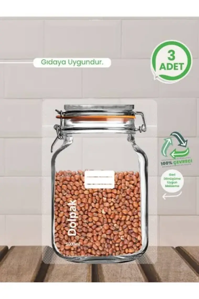 Palpak Çevreci, Geri Dönüştürülebilir Malzeme Kavanoz Poşet 3 Adet 1000 ml