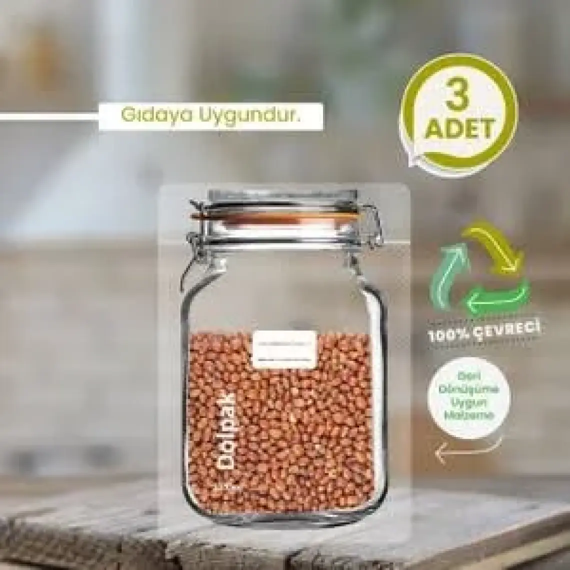 Palpak Çevreci, Geri Dönüştürülebilir Malzeme Kavanoz Poşet 3 Adet 1000 ml