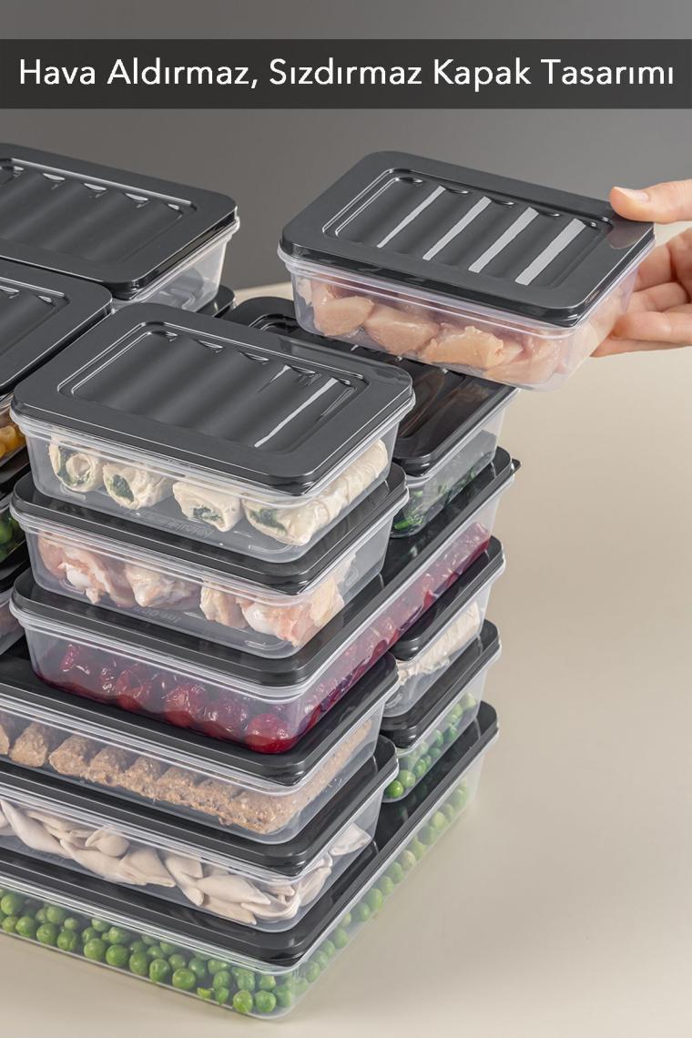 24 Parça Saklama Kabı , Mikrodalga Uyumlu Saklama Kabı 2x2400Ml 4x1200Ml 6x1170Ml 12x600Ml Antrasit