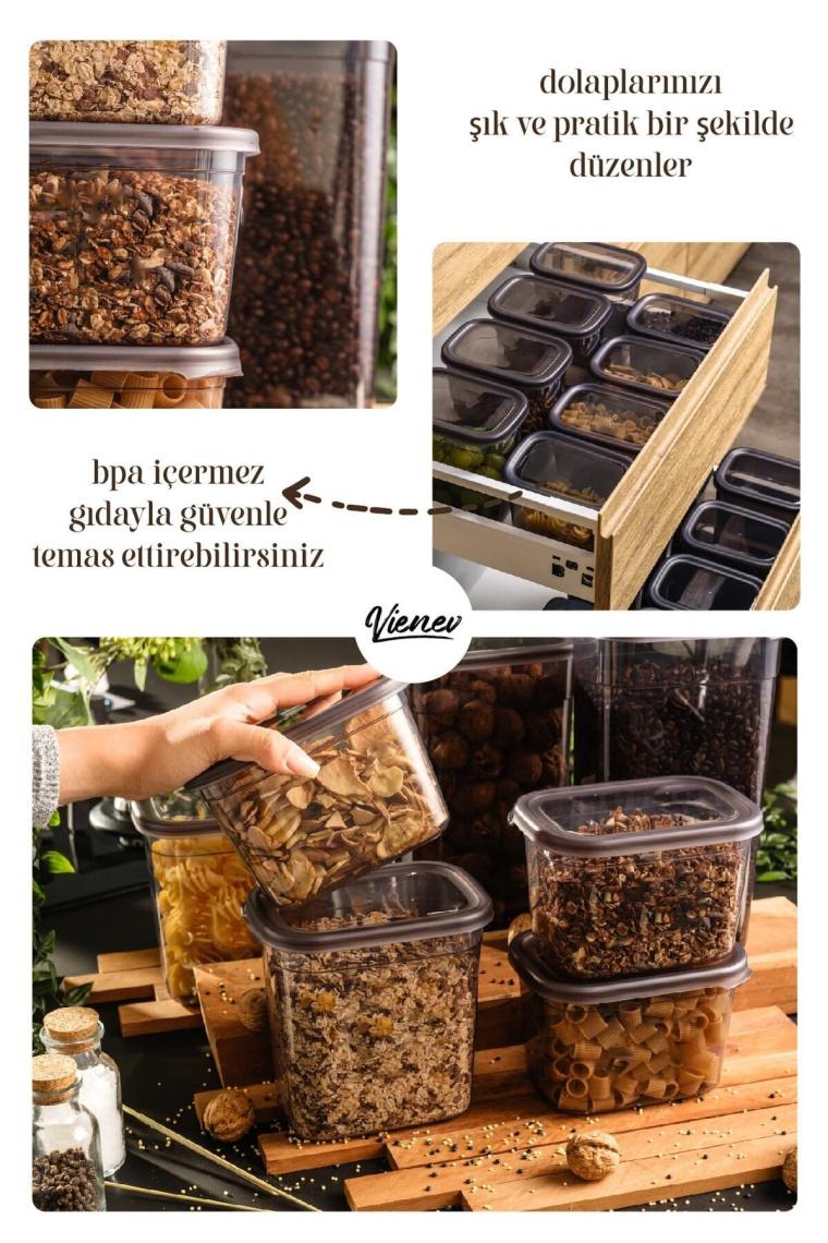 Magev Plastik Beyaz Serigrafi Etiketli 15LI Peggy Dikdörtgen Saklama Kabı Seti 5X(1500-1150-800 Ml)