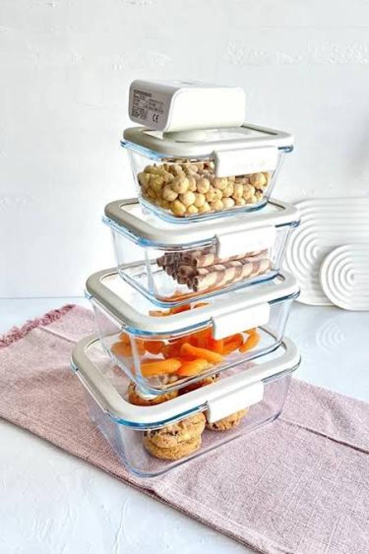 Neoflam Fika Glace Vakumlu Cam Saklama Kabı Bej 5 Parça Set