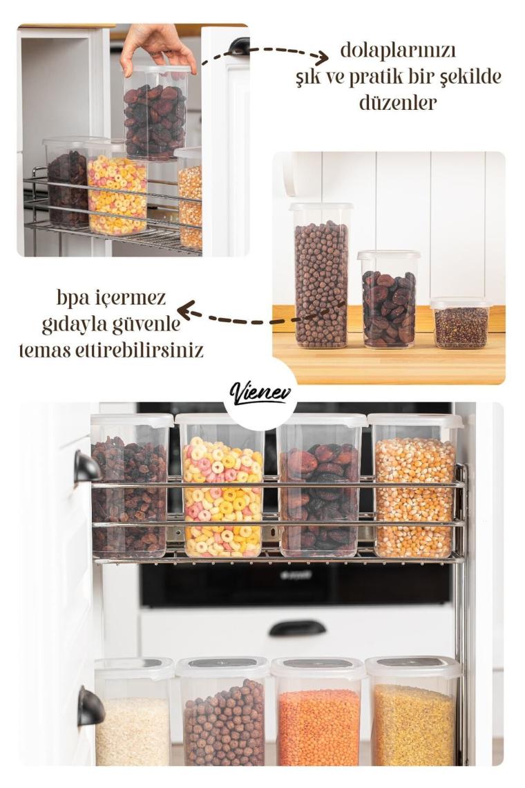 Renkli Etiketli 24lü Peggy Kare Erzak Saklama Kabı 8x(0,55 Litre, 1,2 Litre, 1,75 Litre) Beyaz