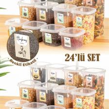 Renkli Etiketli 24lü Peggy Kare Erzak Saklama Kabı 8x(0,55 Litre, 1,2 Litre, 1,75 Litre) Beyaz