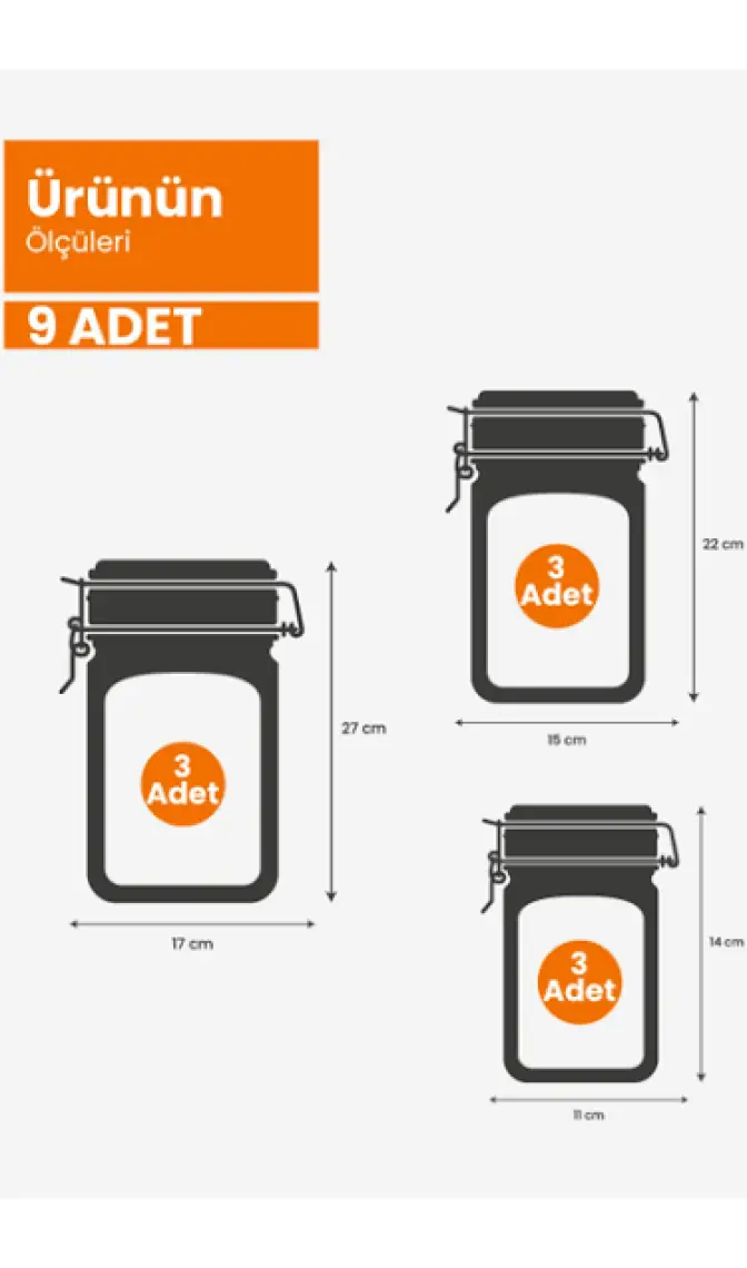 Palpak Klips Kapaklı Kavanoz Görünümlü Saklama Poşeti -9 Adet (3 Büyük 1000ML;3 Orta 700ML;3 Küçük 200 Ml)