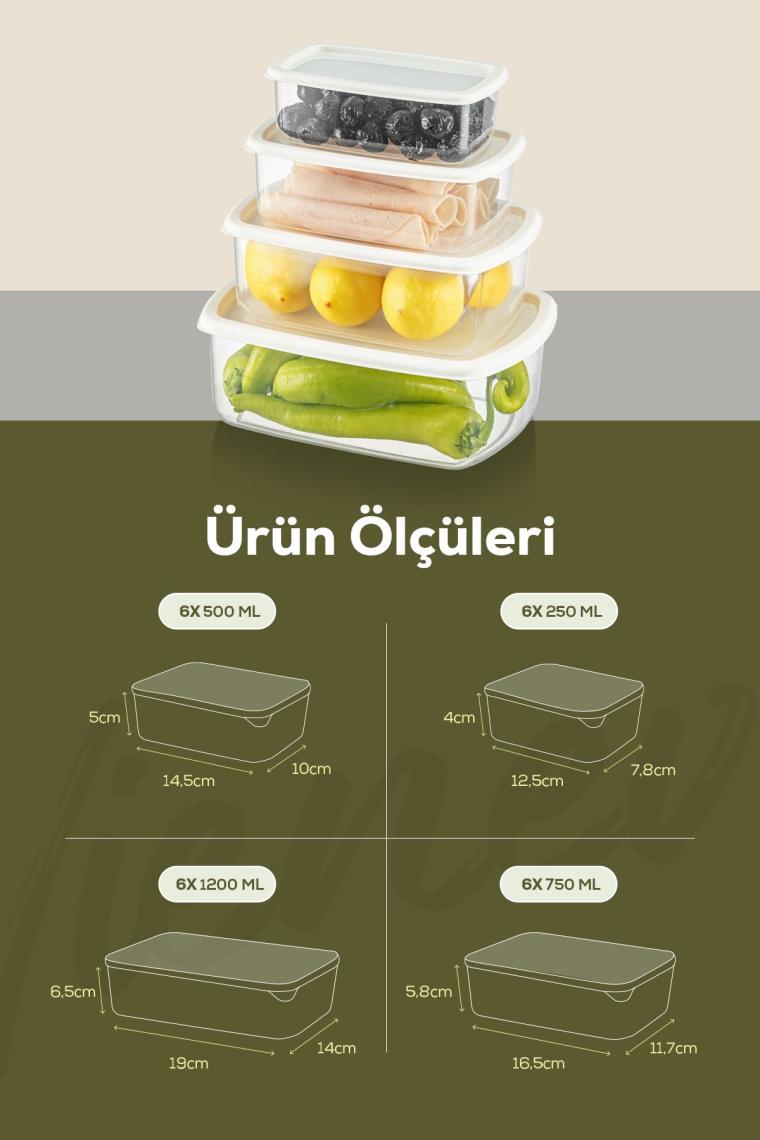24'lü Hava Geçirmez Saklama Kabı Seti Gri 6x(250-500-750-1200 ML)