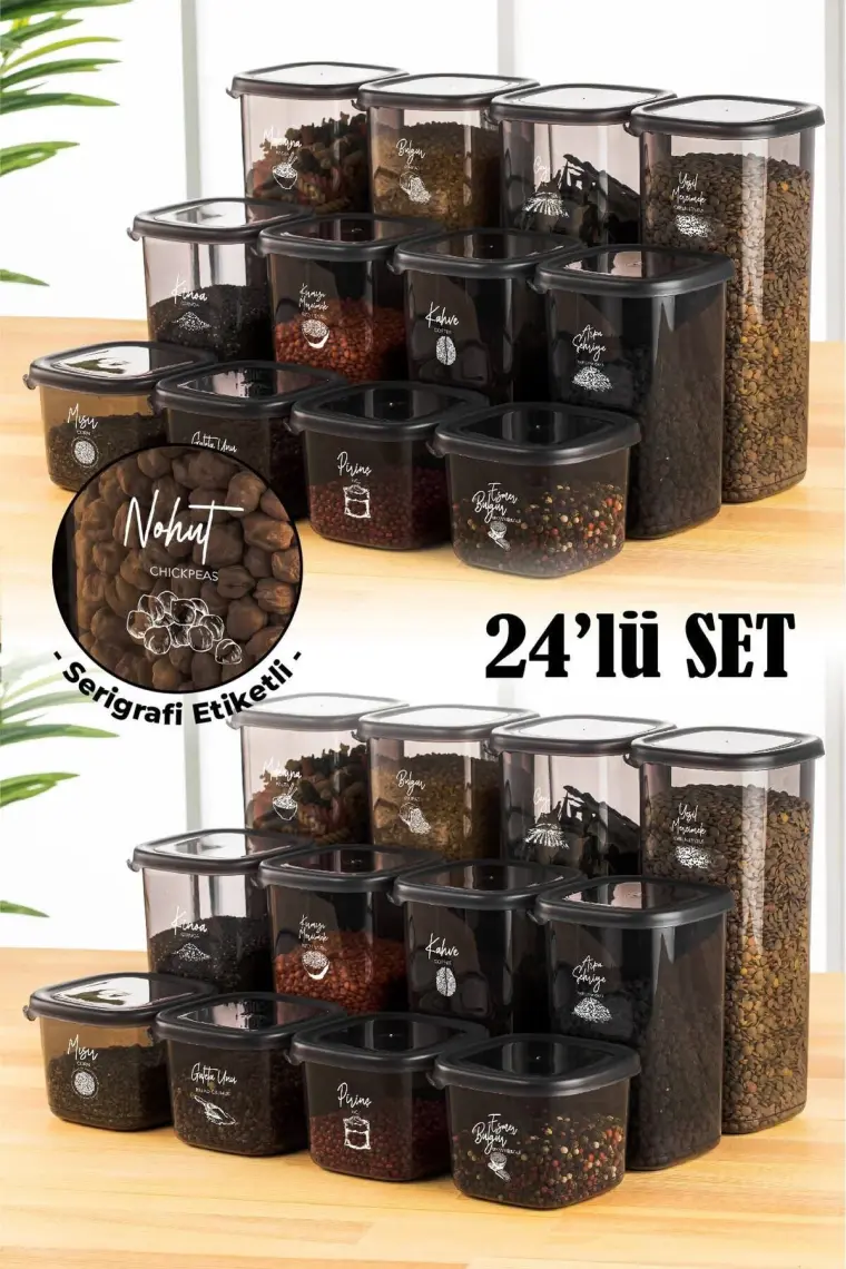 24LÜ Peggy Kare Erzak Saklama Kabı 8x(0,55 Litre, 1,2 Litre, 1,75 Litre) Beyaz Serigrafi Etiketli
