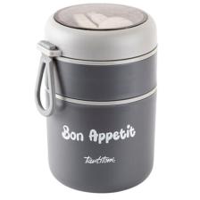 Tantitoni  2 Katlı Füme-Gri Plastik Kaşıklı Yemek Taşıma Kabı 710 ml