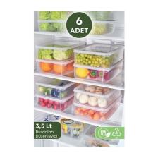 Kitchen Life 6 Adet 3,5 Litre Buzdolabı Içi Düzenleyici Dikdörtgen Erzak Saklama Kabı Seti - Organizeri 3500ML