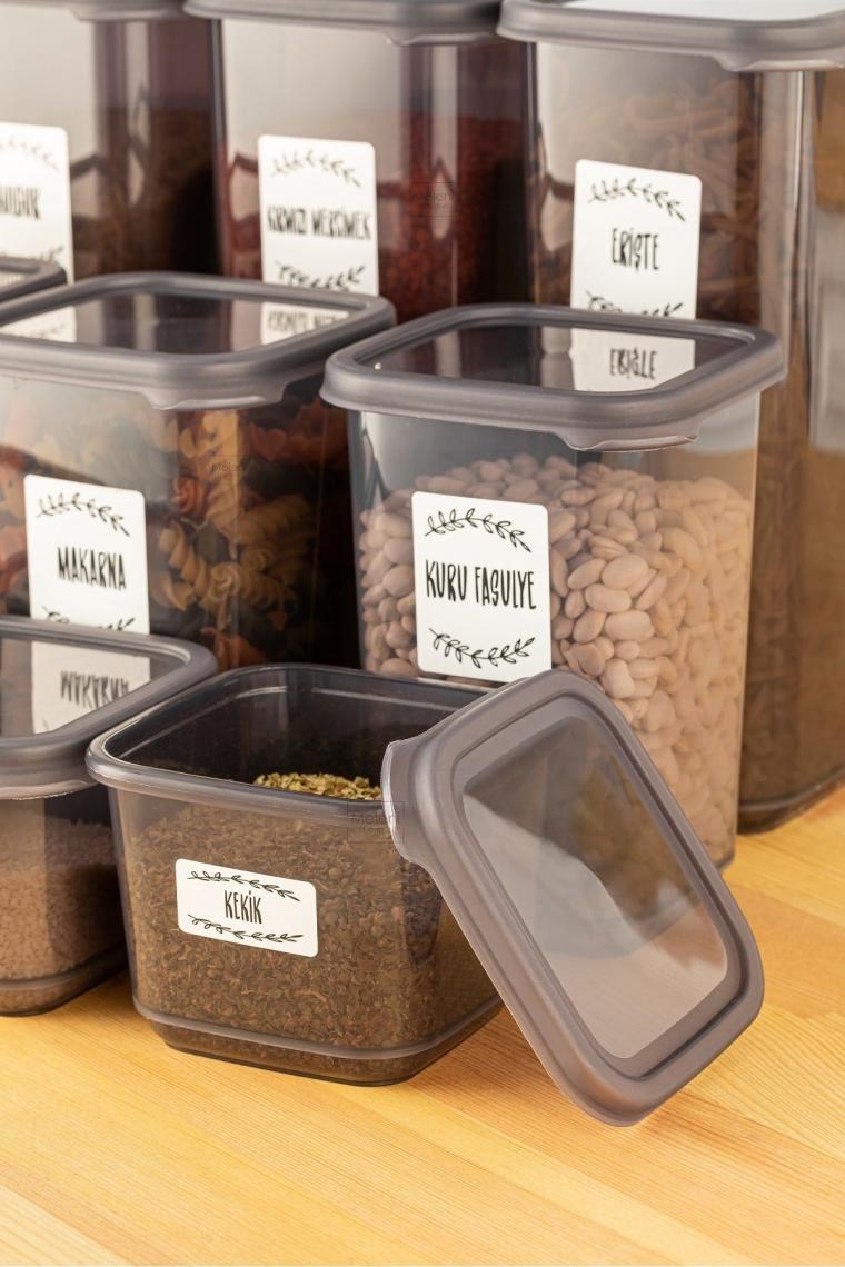 24'lü Set Kapaklı Kare Erzak Saklama Kabı Antrasit 8x(0,50 LT-1,10 LT -1,70 LT) Etiket Hediyeli
