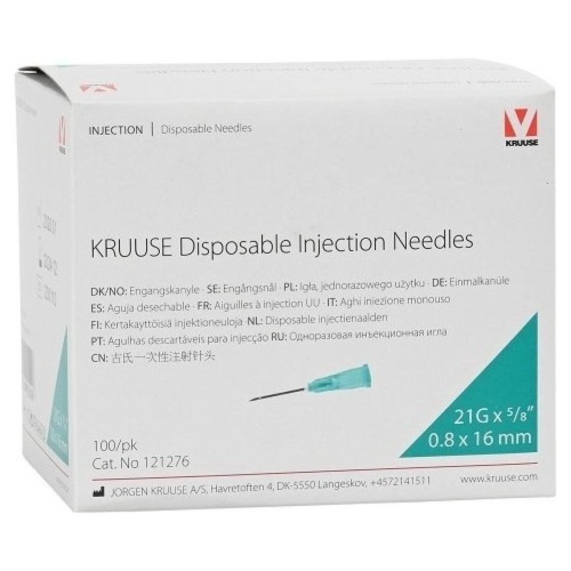 Kruuse Enjektör Iğnesi 0.8 x 16 Mm. Yeşil (21G x 5/8) 100 Adet