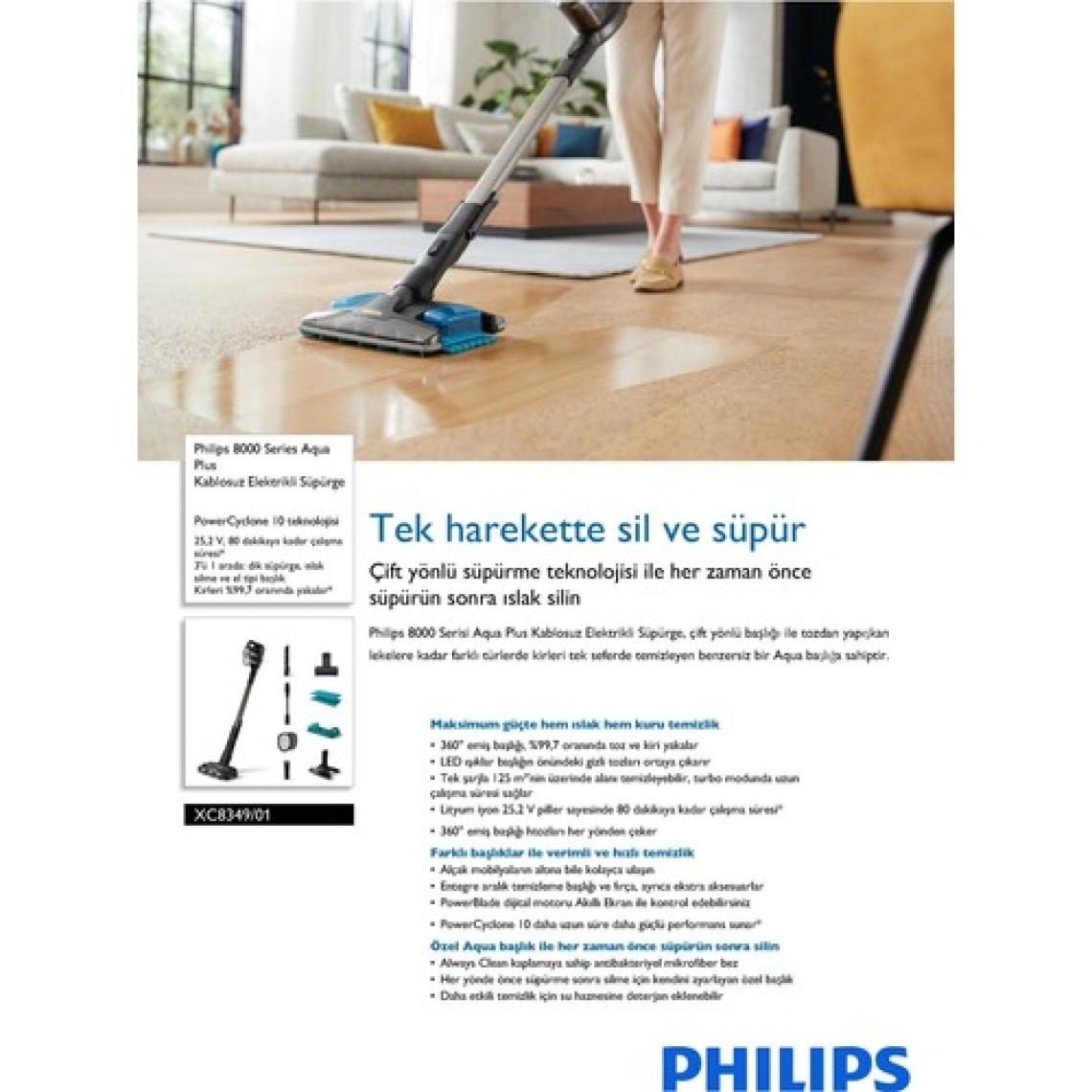 Philips XC8349/01 Aqua Plus 25.2 V Dikey Şarjlı Süpürge