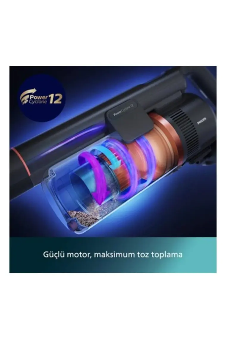 Phılıps XC7053/01 7000 Serisi Aqua 25.2 V Kablosuz Dik Süpürge, PowerCyclone 12, TriActive Akıllı Başlık, 80 dk'ya Kadar Şarj, 3 Aşamalı Filtreleme,