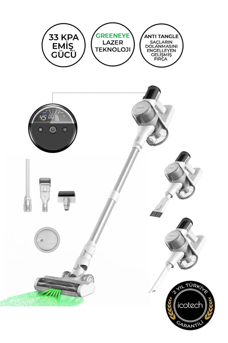 Icotech F30 Max 33KPA Greeneye Lazer Teknoloji Şarjlı Dikey Süpürge