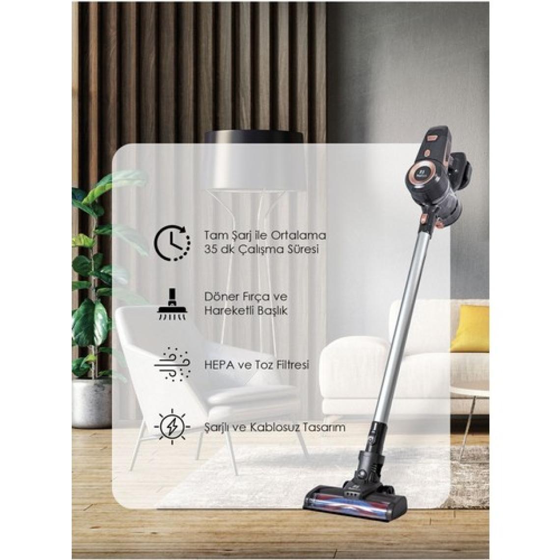Pirantech  ES92 Şarjlı Dikey Kablosuz LED Aydınlatmalı Süpürge