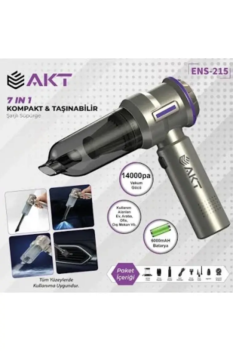 Akt Araç Süpergesi 2 Yıl Garantili 7 In 1 14000PA 3 Kademeli Vakumlu Üflemeli ENS-215