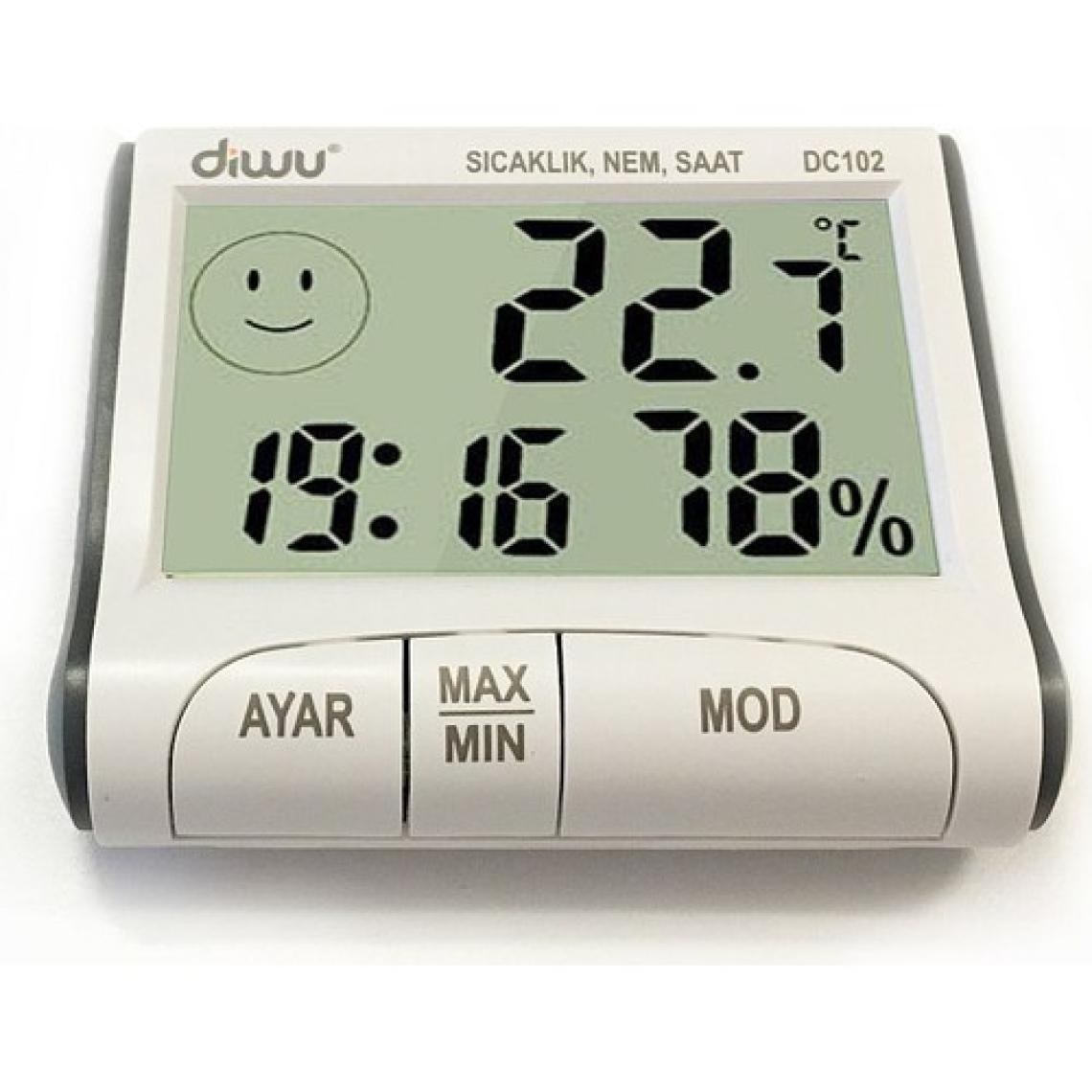 Diwu DC102 İç Mekan Termometre Nem Ölçer Saat